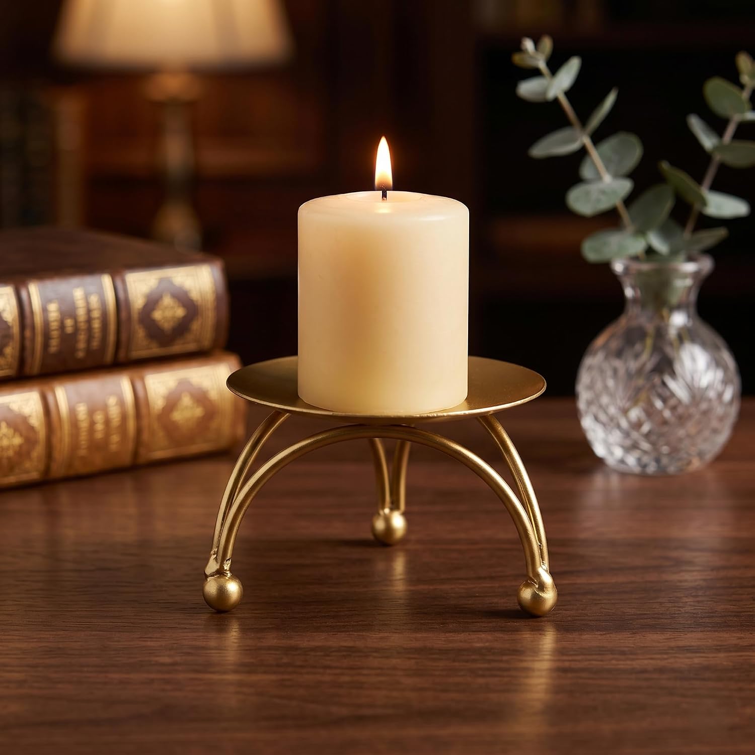 Elegant Metal Pillar Candle Holder Stand | 3 Inch Tall Premium Gold Finish | Decorative Iron Base for Table Centerpiece, Living Room Decor & Festive Gifting
