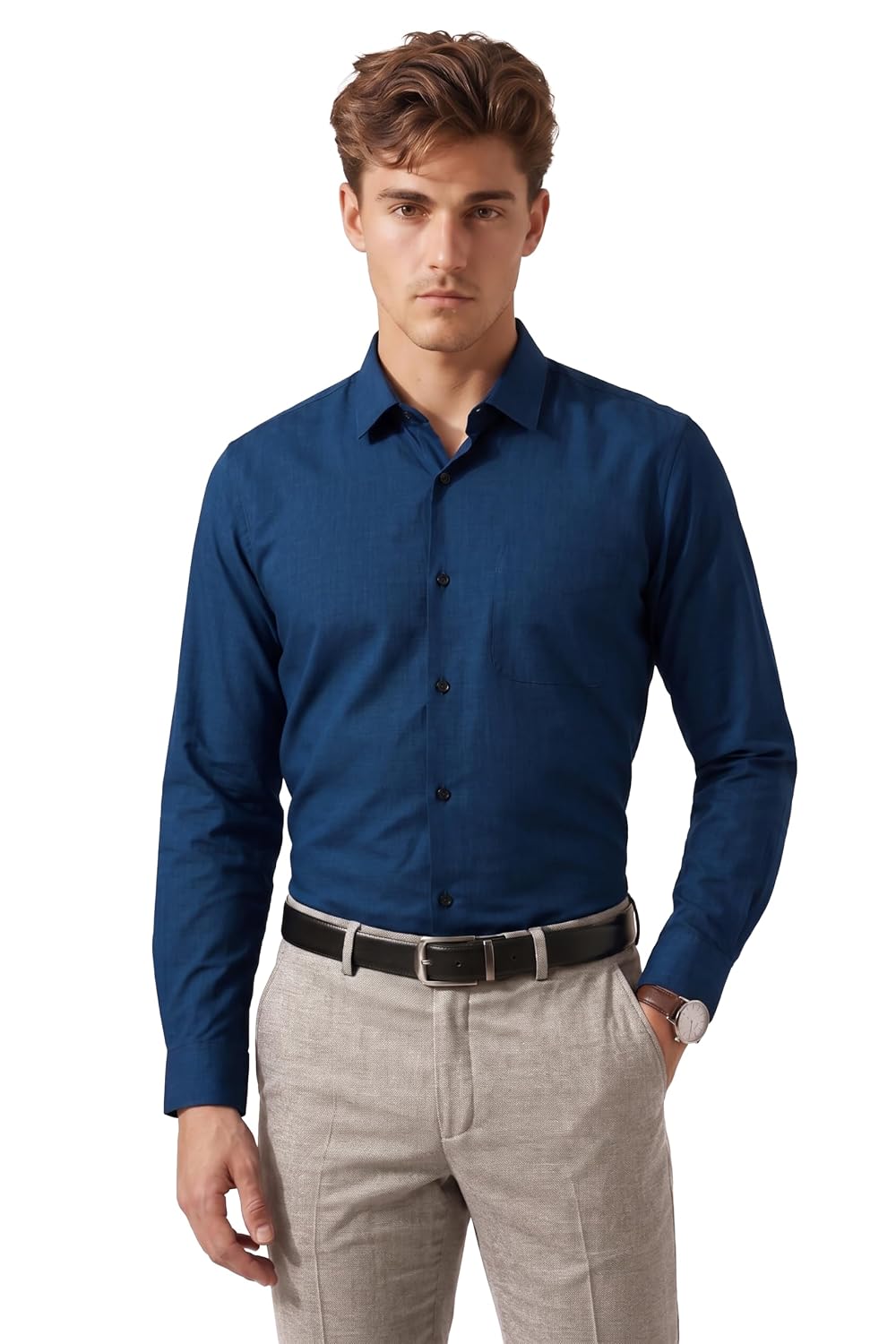 Peter England Men’s Everyday Solid Slim Fit Full Sleeve Formal Shirt | Cotton-Rich