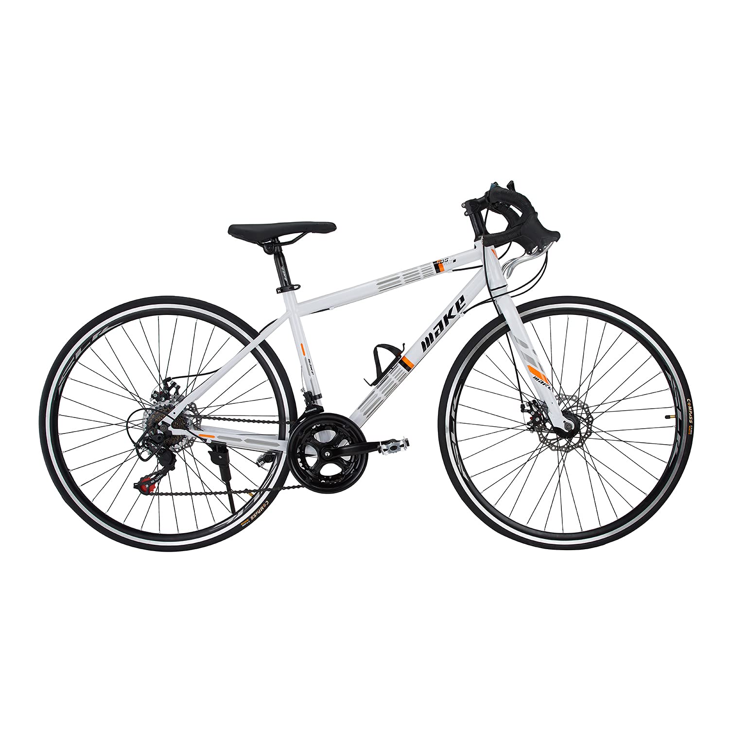 Amardeep cycles Make 700C Road Bike | 14-Speed Shimano Gears | Dual Disc Brakes | Double Wall Alloy Rims | 18-Inch Steel Frame | Unisex Sports Gear Bicycle | Easy Assembly – White