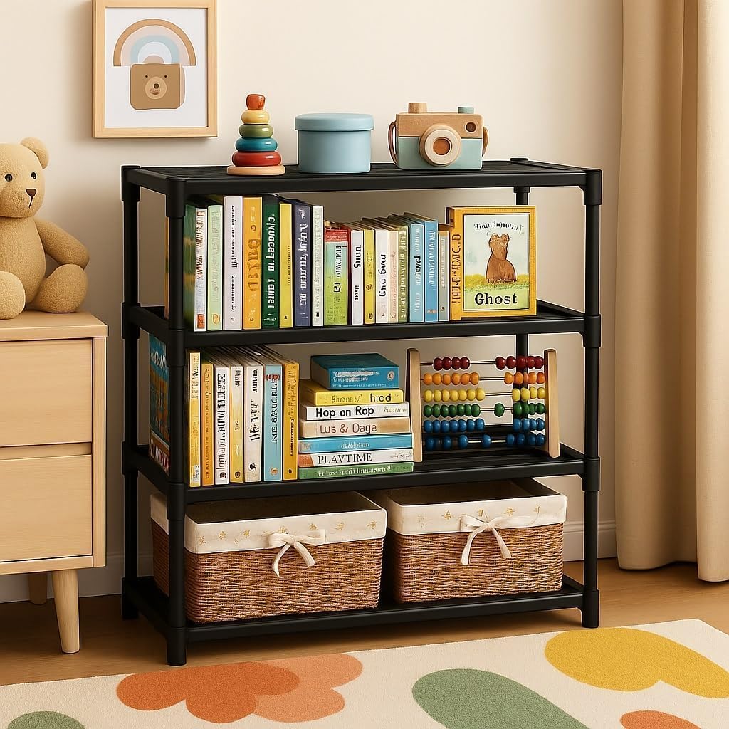 Bagnizer Book Self – 4 Cases Portable Book Shelf, Kids Books Racks for Home Plastic, Bookshelf for Home, Book Shelves, Book Stand, Organizer, Rack for Study Room/Library