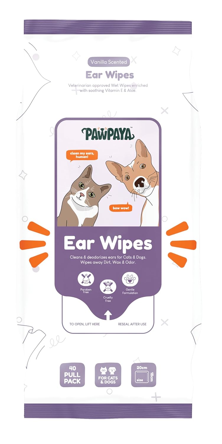 Pawpaya Ear Wipes for Dogs & Cats | Aloe Vera, Vitamin E & Eucalyptus Formula