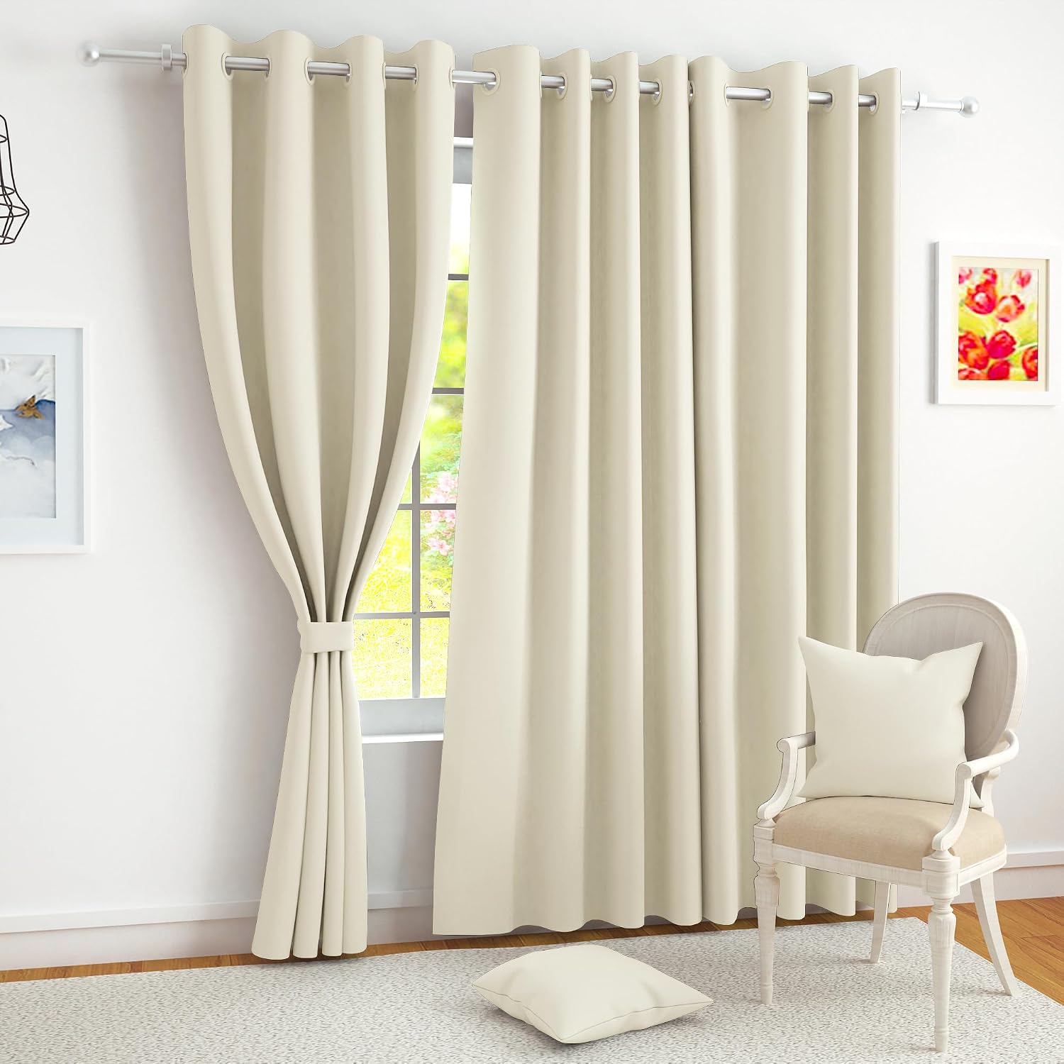 Story@Home 100% True Blackout Door Curtains 7 Feet Long Set of 1 | Plain Design |Room Darkening Curtain | Thermal Insulated Curtains for Living Room, Bedroom | (116 x 215 cm, Beige)