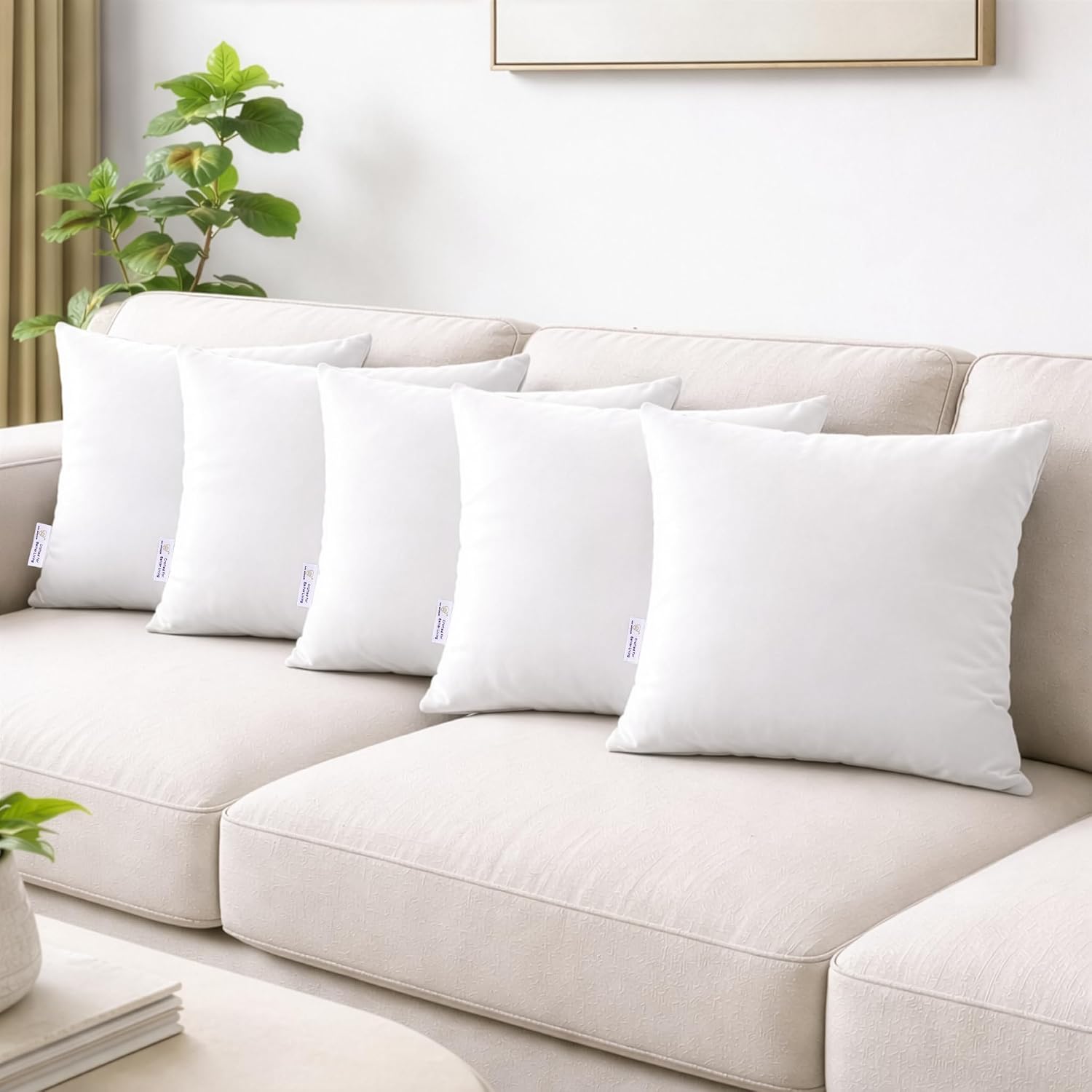 MY ARMOR Microfibre Cushion Filler for Sofa | Set of 5 Soft & Fluffy Square Sofa Cushions | Decorative Sofa Pillows for Bed, Chair, Car & Living Room | 16 x 16 inch