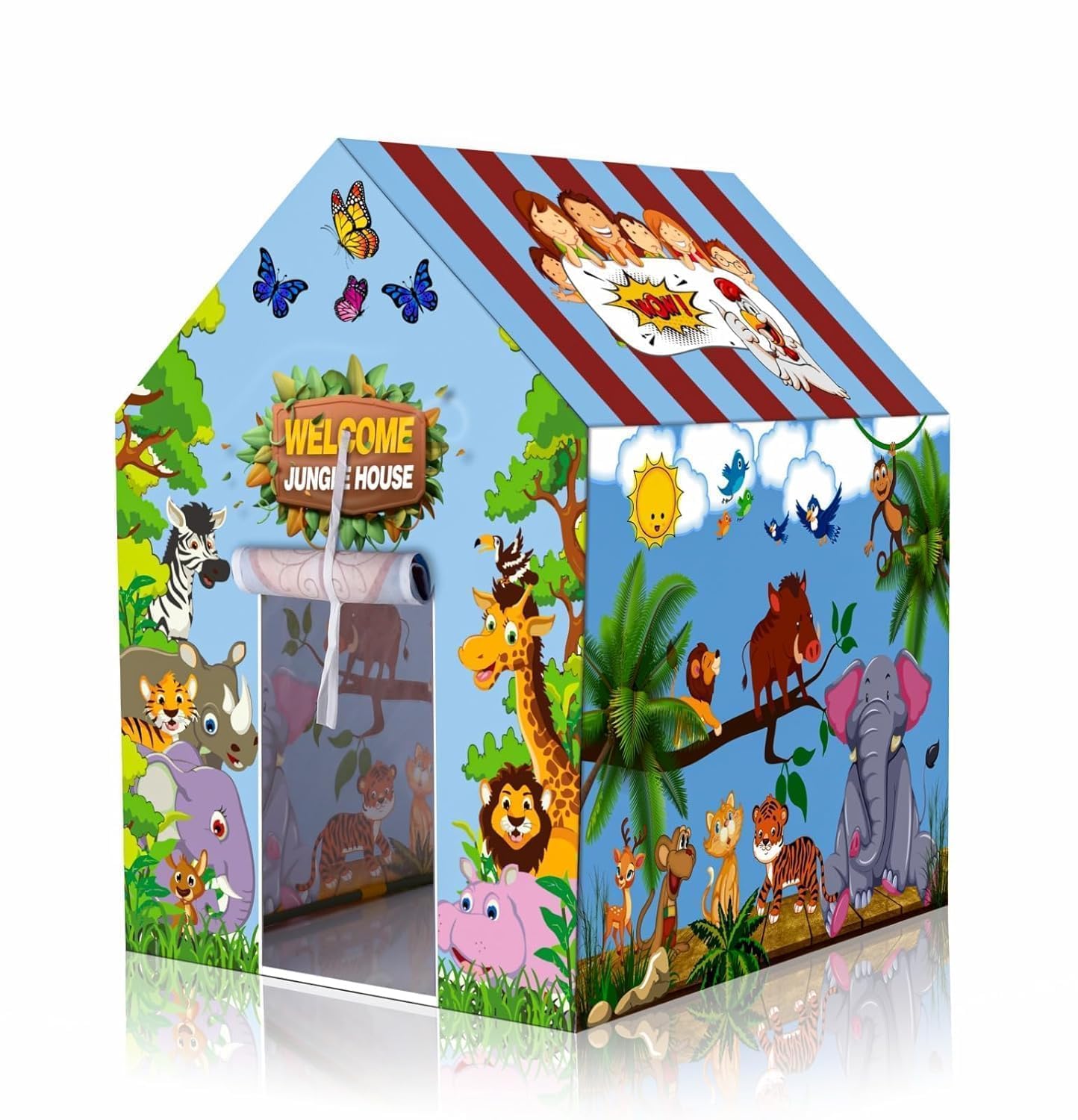 Jungle Theme Kids Play Tent House for Boys & Girls | Foldable Lightweight Indoor Outdoor & Indoor Playhouse Tent for Children | Portable Animal Print Kids Toy Tent for Fun Activities