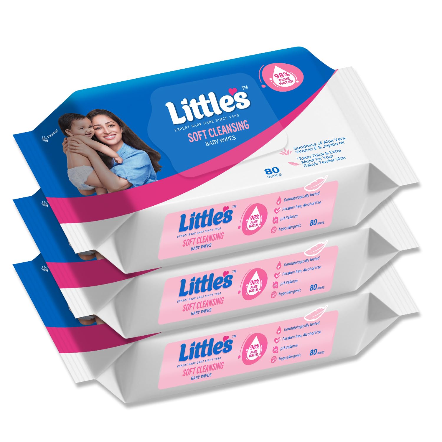 Little’s Soft Cleansing Baby Wipes with Aloe Vera, Jojoba Oil and Vitamin E (80 wipes) pack of 3