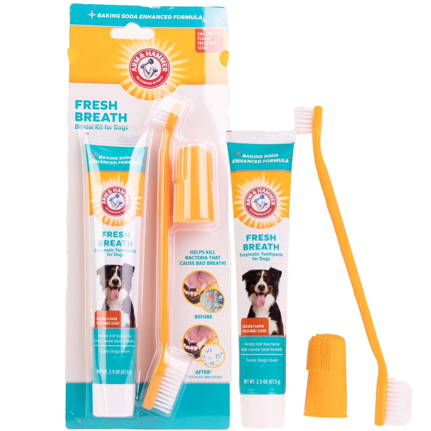 Arm & Hammer Advanced Pet Care Enzymatic Toothpaste & Brush Set for Dogs, Poultry Flavor, Whitening, Freshening