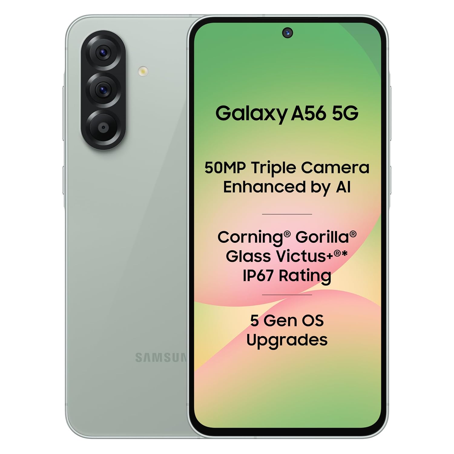 Samsung Galaxy A56 5G (Awesome Olive, 8GB, 128GB) | Segment Most Complete Triple Camera | AI Editing | 4nm Processor | sAMOLED Display| Gorilla Glass Victus+| 5 Gen OS Upgrades