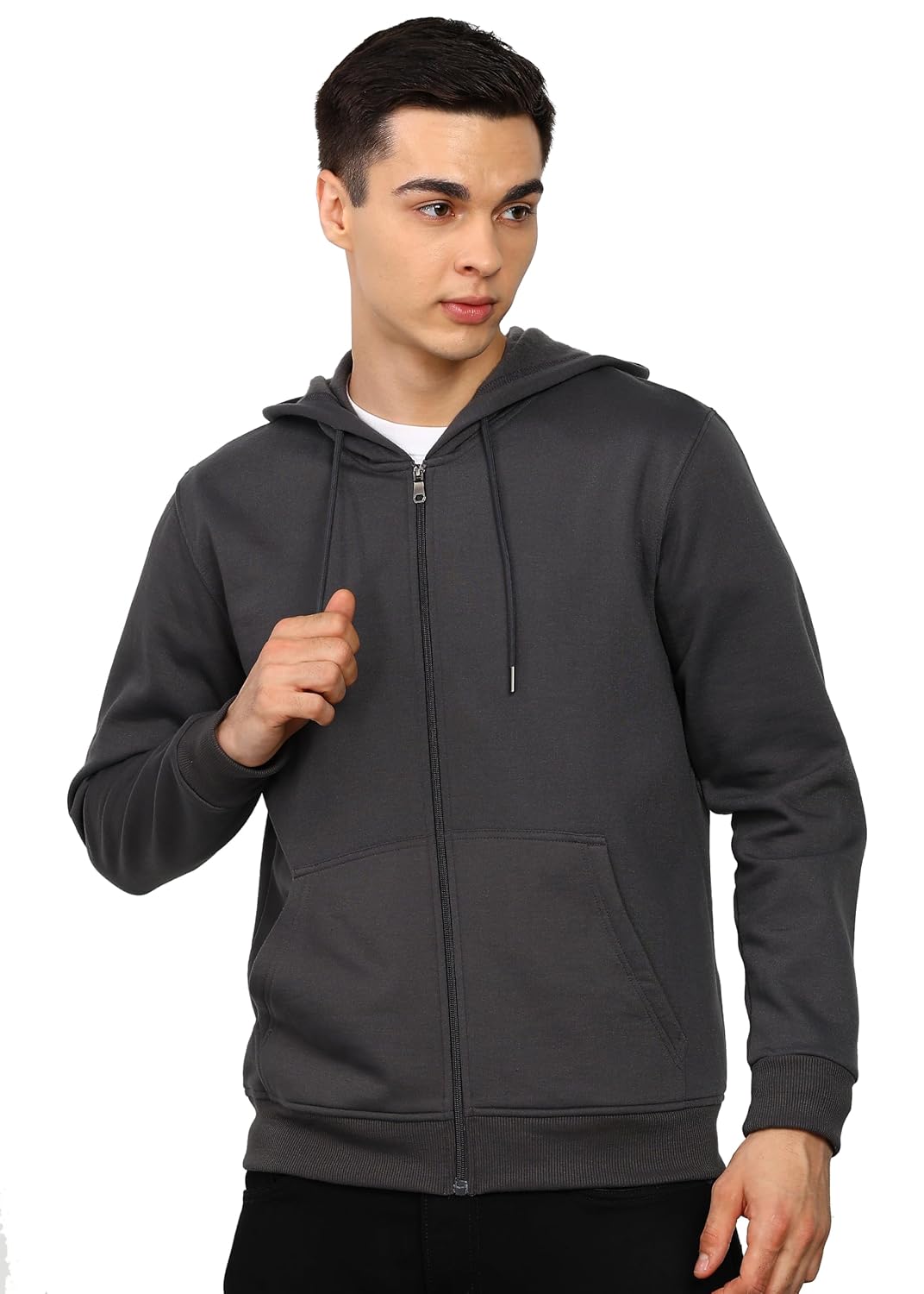 Alan Jones Clothing Men’s Solid Zipper Hooded Sweatshirt | Ribbed Hem, Lined Hood, Side Pockets, Durable Zip | Multiple Colors