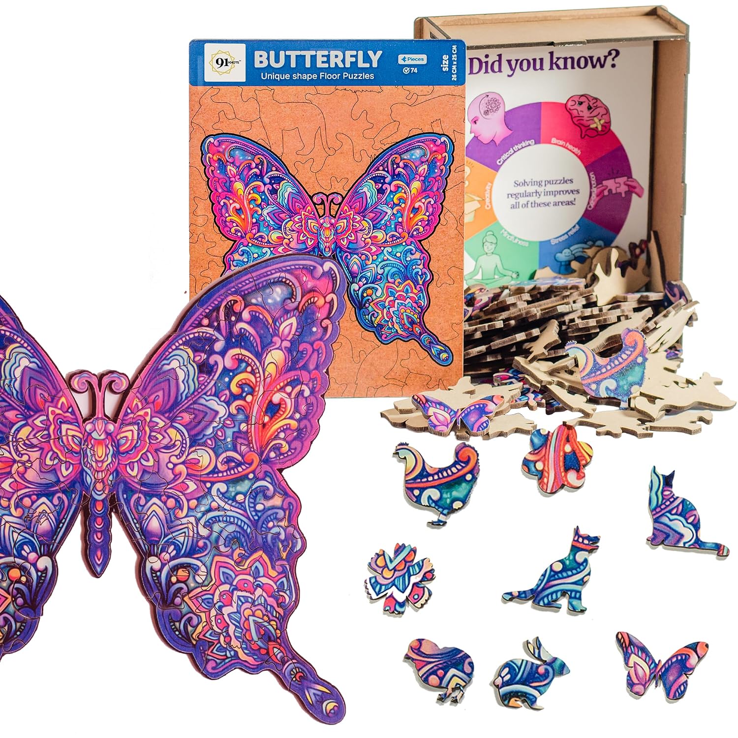 Butterfly 72 Pieces Wooden Jigsaw Puzzle for Kids 6+ | Fun Animal Brain Teaser | Builds Cognitive Development, Fine Motor Skills, Visual & Spatial Intelligence, Memory & Focus in Children