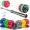 BULLAR Olympic Barbell & Bumper Plates Home Gym Set, 7 Ft Olympic Rod with Colour Coated Rubber 50mm Weight Plates for Weight Lifting (50 KG SET(10×2+5×2+7.5×2+2.5×2))