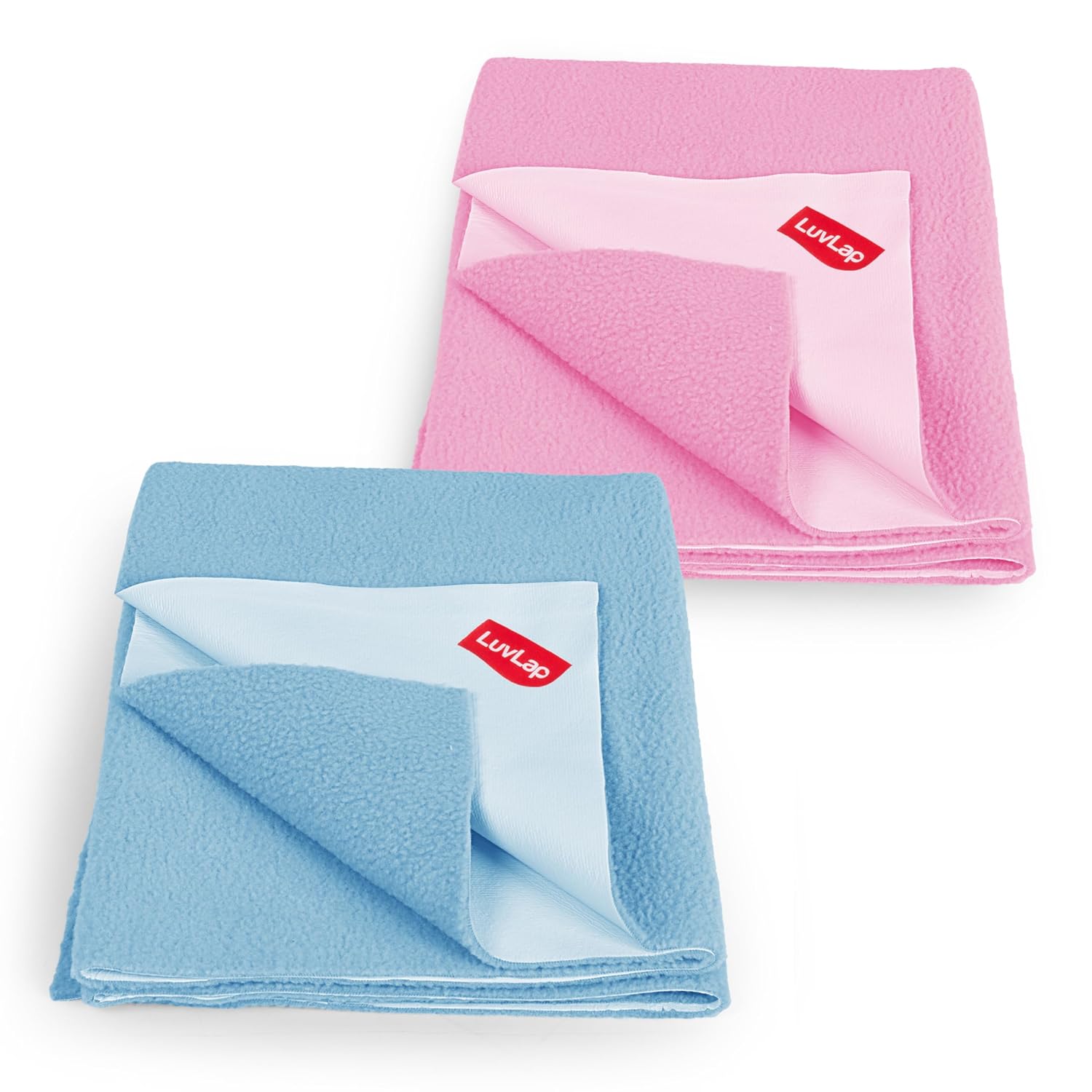 LuvLap Instadry Waterproof Baby Dry Sheet, Small Size 50×70 cm, Extra Absorbent Quick Dry Sheet for New Born,Toddler, Anti-Piling Fleece for Baby, Bed Protector, Pack of 2, Sky Blue & Baby Pink