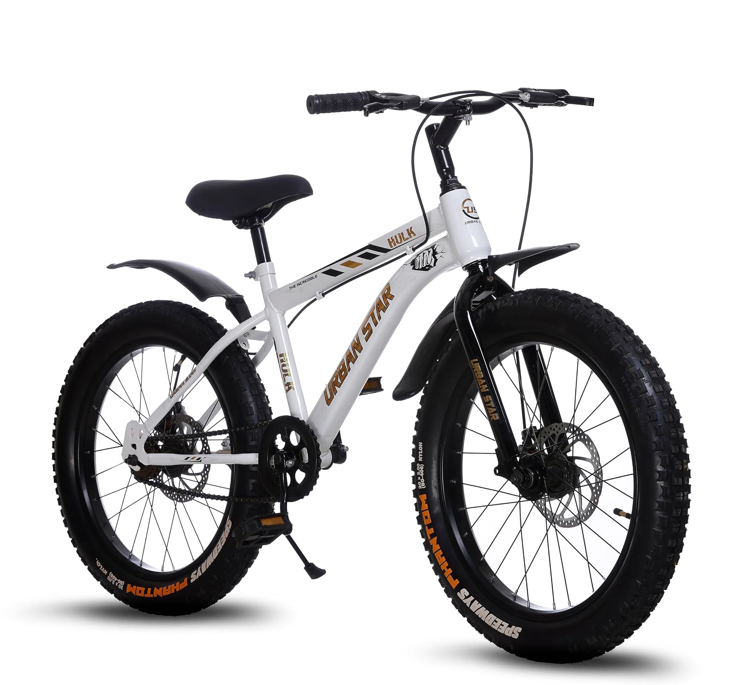 URBANSTAR Hulk | 20T BMX | Double DISC | Fat Tyres Semi Assembled | 20 T Fat Tyre Cycle (Single Speed, White), Rigid, Kid, 20″ Inches