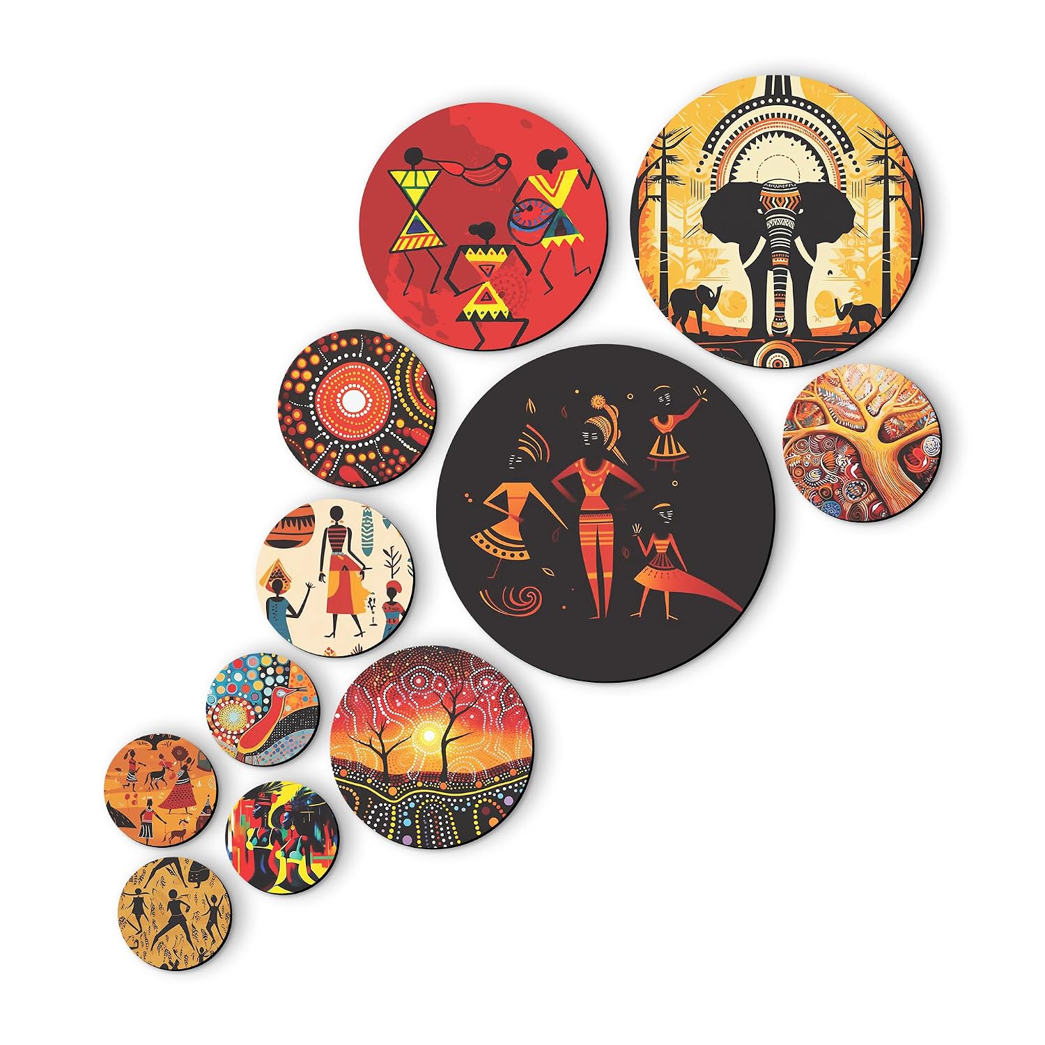 Rousrie Wooden Wall Hanging For Home Décor, Set of 11, Living Room, Bedroom, Office Decoration (Rajasthani)