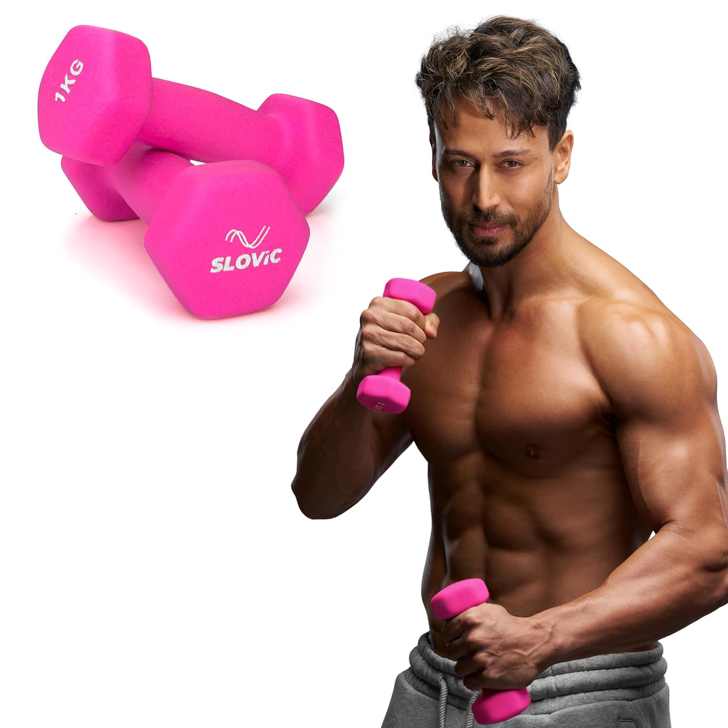 Slovic Dumbbell Set [1 Kg Each] | Neoprene Dumbbell Set for Home Gym | Gym Dumbbell Set for Home Workout | Gym Equipment for Home Workout | Anti-Skid Iron Dumbbell | Dumbbells for Women [Pink]