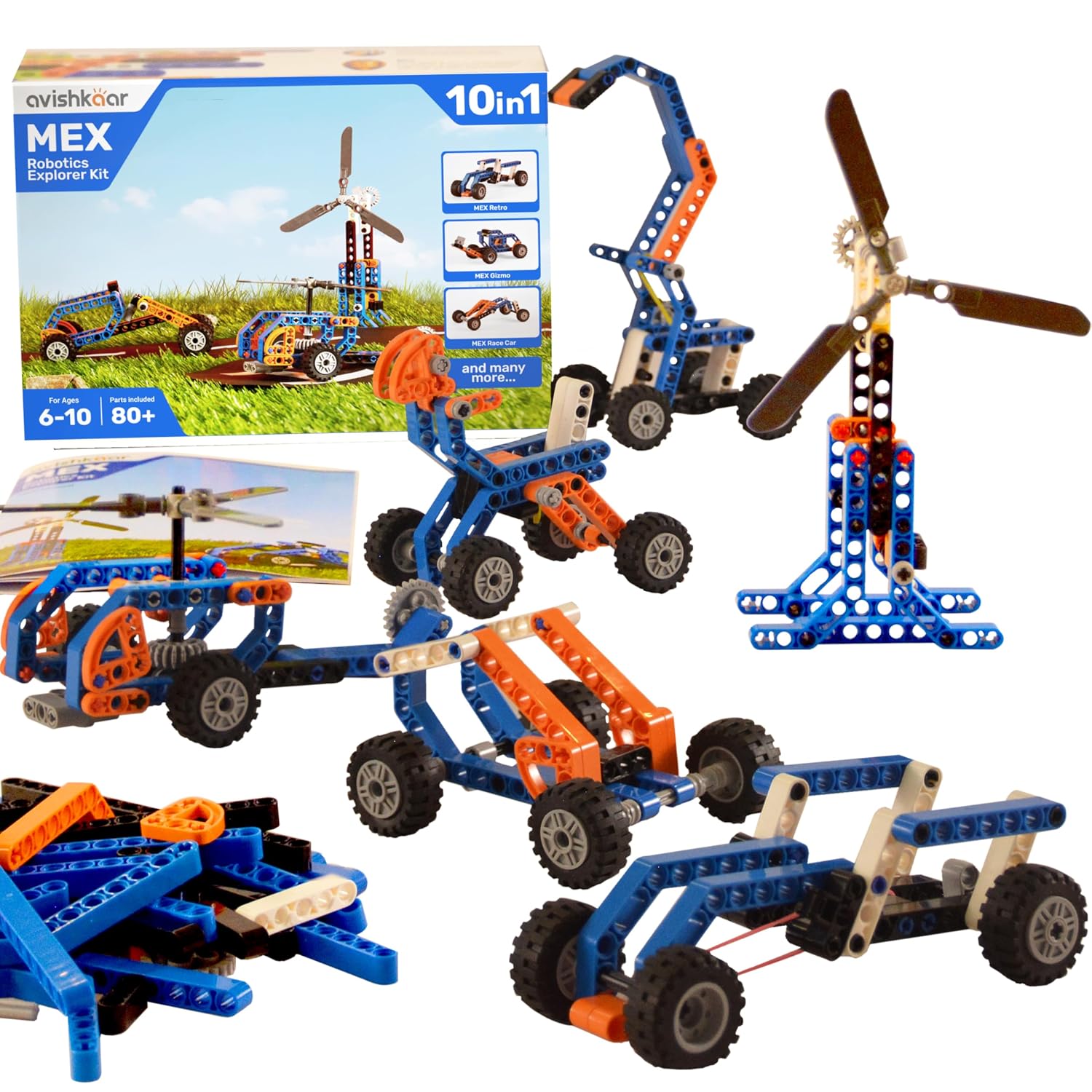 Avishkaar MEX Robotic Explorer Kit, 10-in-1 DIY Robotics Science Kit, Learning Toys for Boys and Girls Aged 6,7,8,9,10, Building and Construction Set, Educational Gift for Boys & Girls