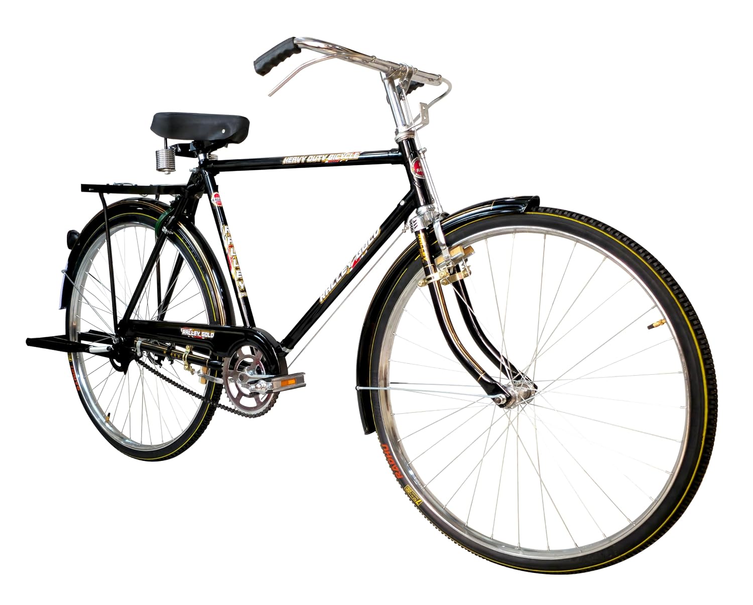 RALLEY GOLD Rally Popular 22 Inch Men’s Full Size Bicycle | with Carrier, Stand and Lock | Single Speed (48 Teeth Heavy Duty Chainwheel), Road Bike