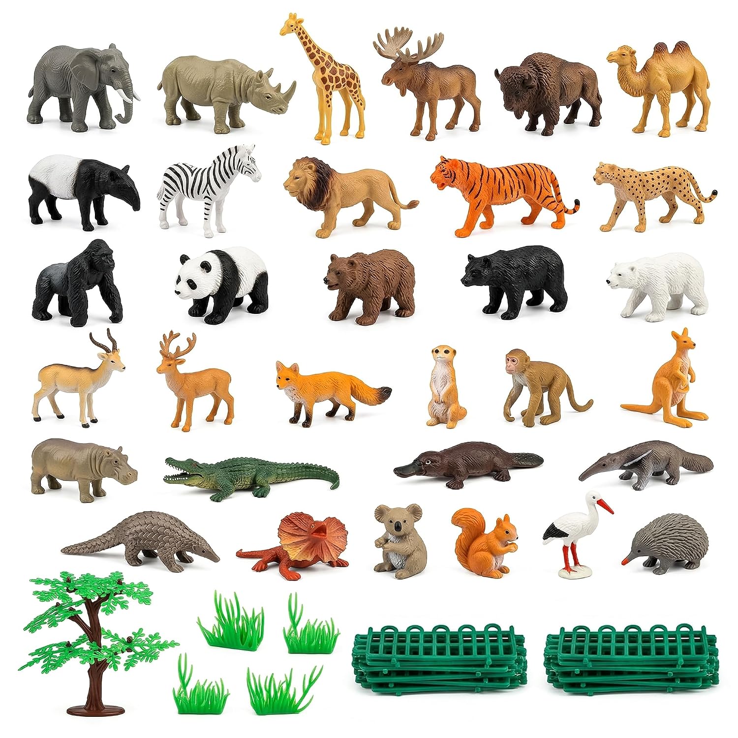 VERAT 53 Pcs Animals Figure Mini Jungle Toys Set Realistic Wild Plastic Animal Learning Party Favors for Boys Girls Kids Toddlers Forest Small Playset Cupcake Topper Safari-Multicolor