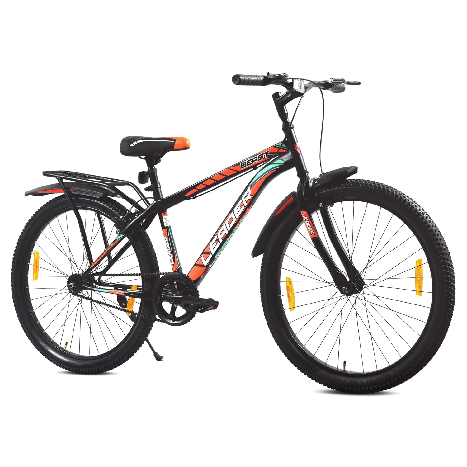 Leader Beast 26T IBC Premium City Bike Cycle with Inbuilt Carrier, Single Speed Cycle for Men, Matt Black – Ideal for Ages 10+, Rigid, 18 inches