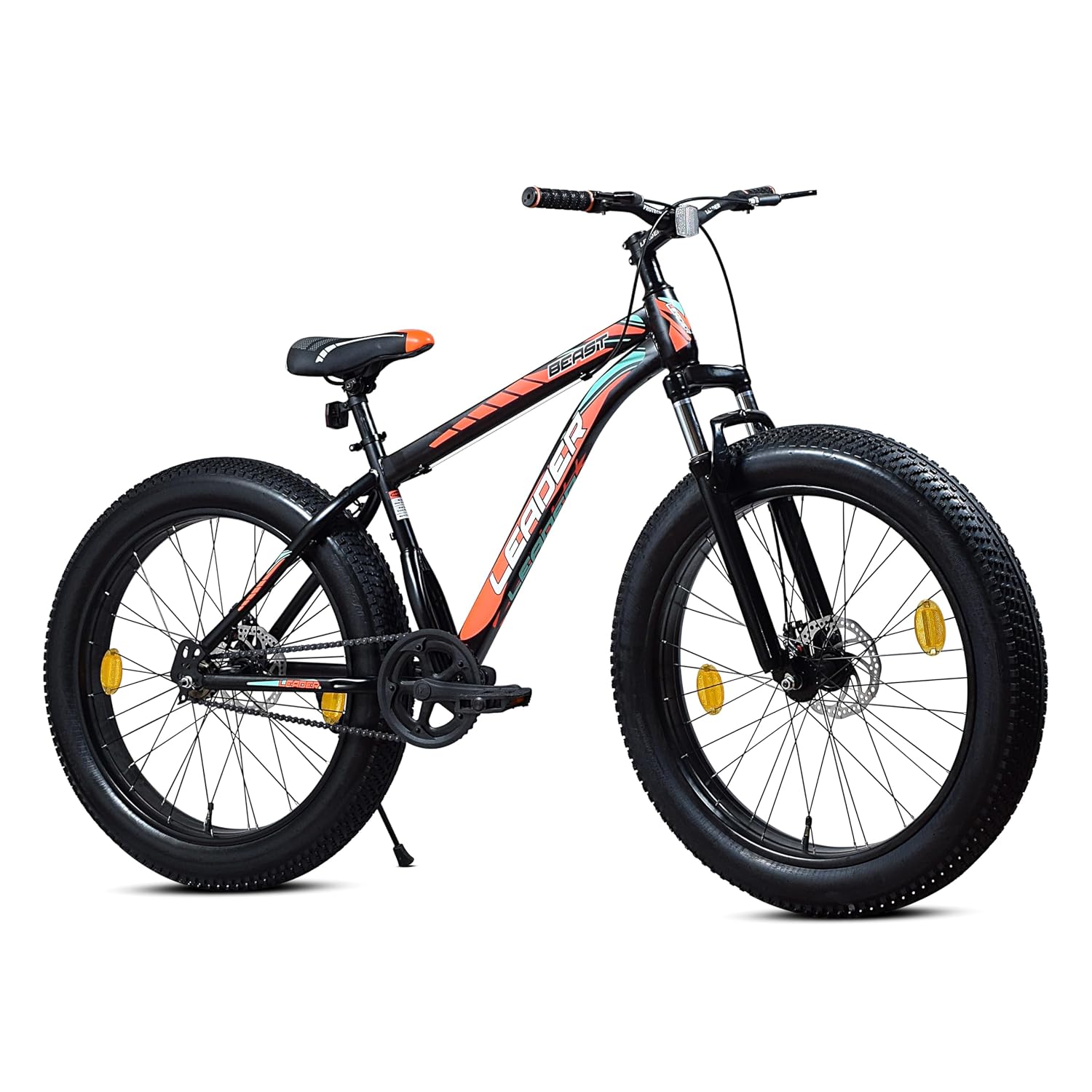 Leader Beast 26×4.00 Fat Tire Cycle for Men | Single Speed Bicycle with Front Suspension, Dual Disc Brakes, 18″ Steel Frame | Hybrid City Cycle for Adults and Teens – Black , 138.2 x 20.3 x 76.2 cm
