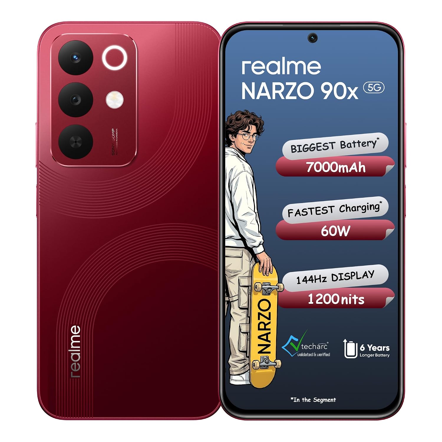 realme NARZO 90x 5G (Maroon Red 2026, 6GB+128GB) | 7000mAh + 60W Biggest Battery & Fastest Charging in the Segment* | 144Hz Bright Display | Sony 50MP AI Rear Camera | 400% Ultra Boom Speaker