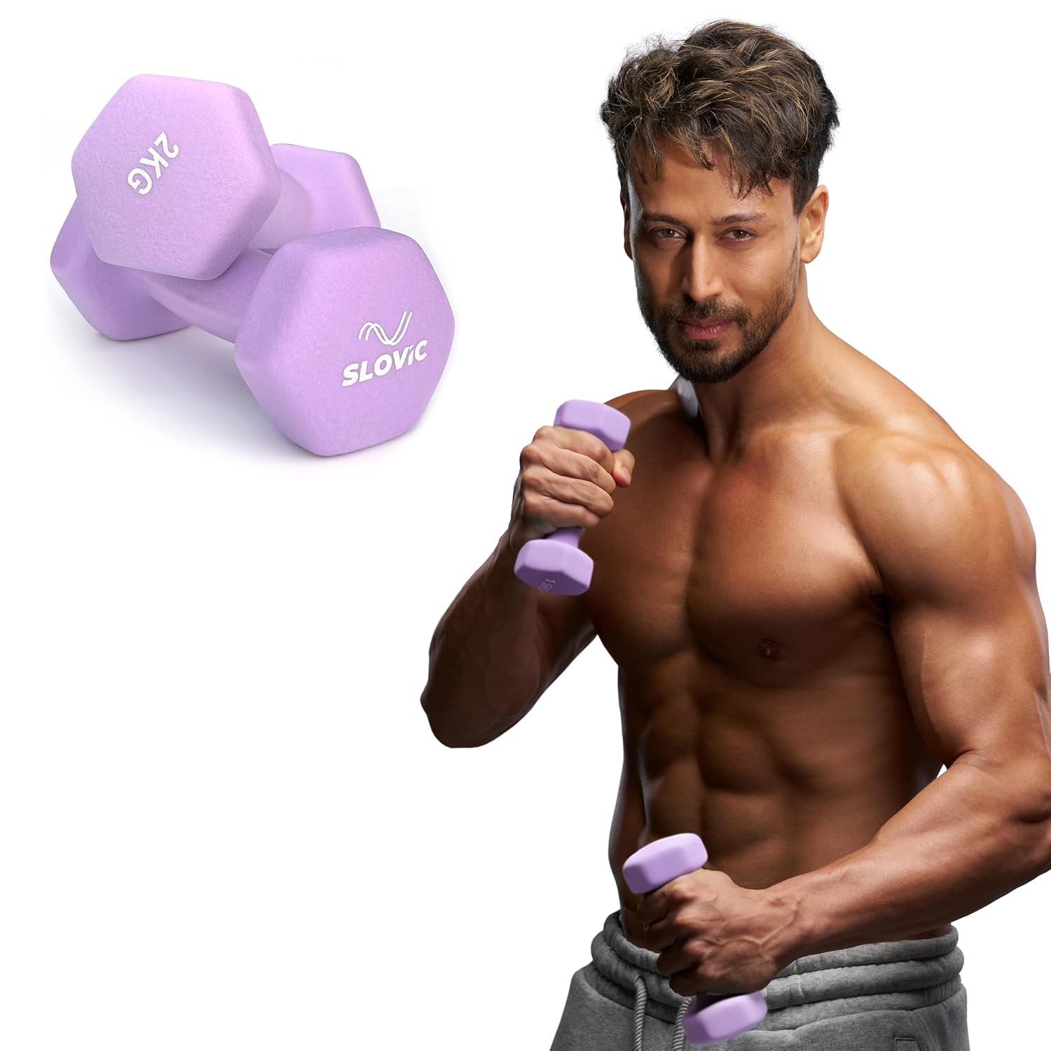 Slovic Dumbbell Set [2 Kg Each] | Neoprene Dumbbell Set for Home Gym | Gym Dumbbell Set for Home Workout | Gym Equipment for Home Workout | Anti-Skid Iron Dumbbell | Dumbbells for Women [Purple]