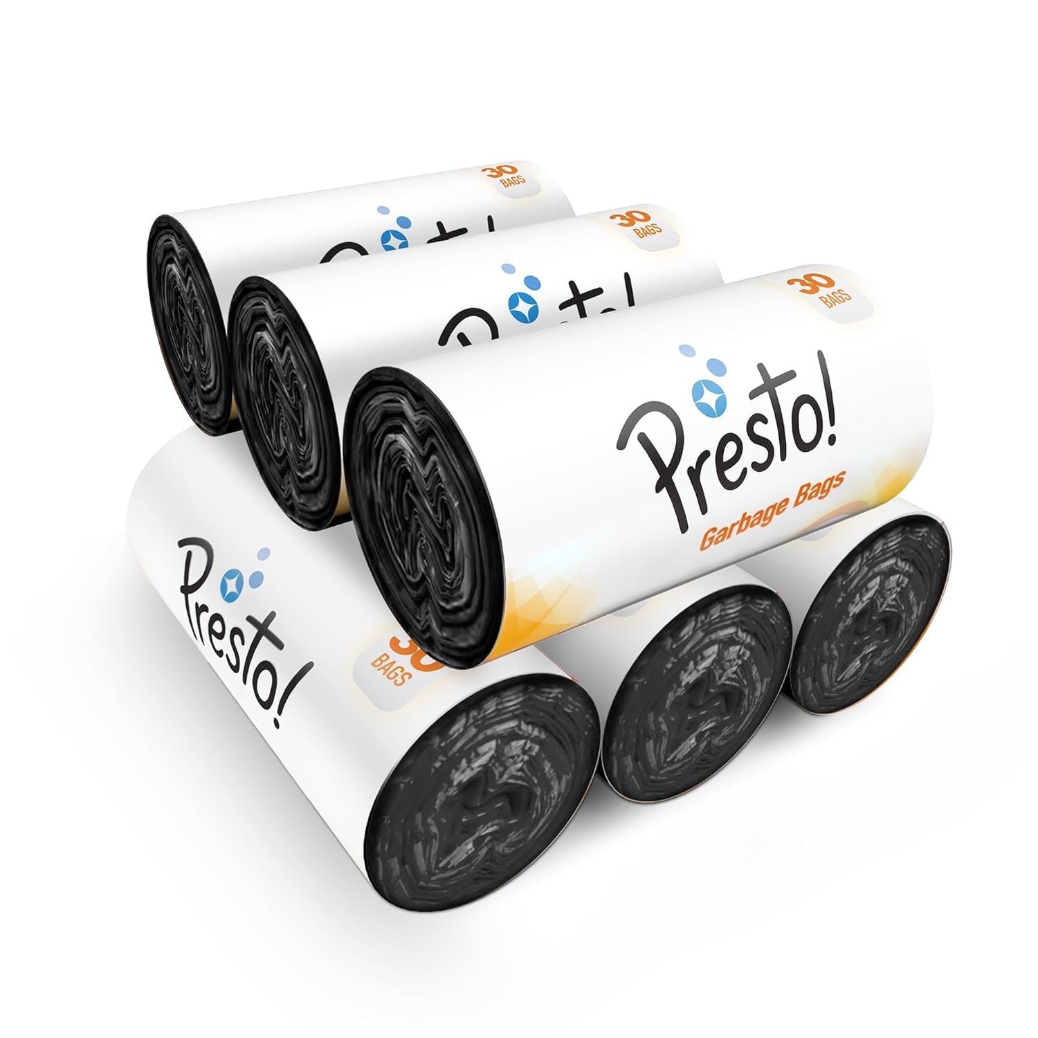 Amazon Brand – Presto! Garbage Bags | Large | 90 Count | 15 Bags X 6 Rolls | 24 X 32 Inches | For Dry & Wet Waste | Black