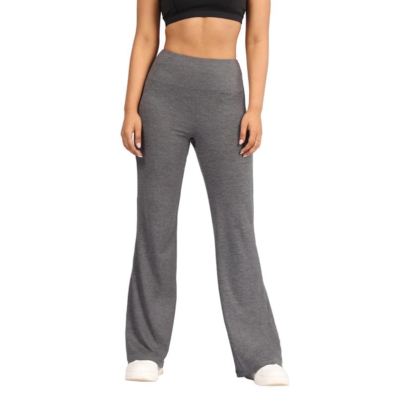 BlissClub AirMelt Flare Pants – Lite | Flared Silhouette | Back Pocket| Weightless Fabric | High Rise Waistband, Regular (for Women Upto 5’4)