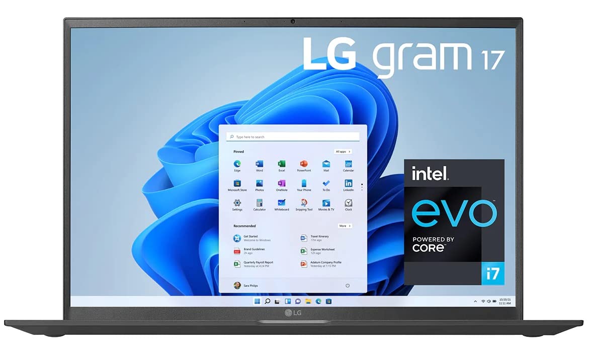 LG Gram Intel Evo 11th Gen Core i7 17″(43cm) Ultra-Light Laptop (16 GB RAM, 512 GB SSD, New Windows 11 Home Preload, Iris Xe Graphics, USC -C x 2 (with Power), 1.35 kg, 17Z90P-G.AH85A2, Black)