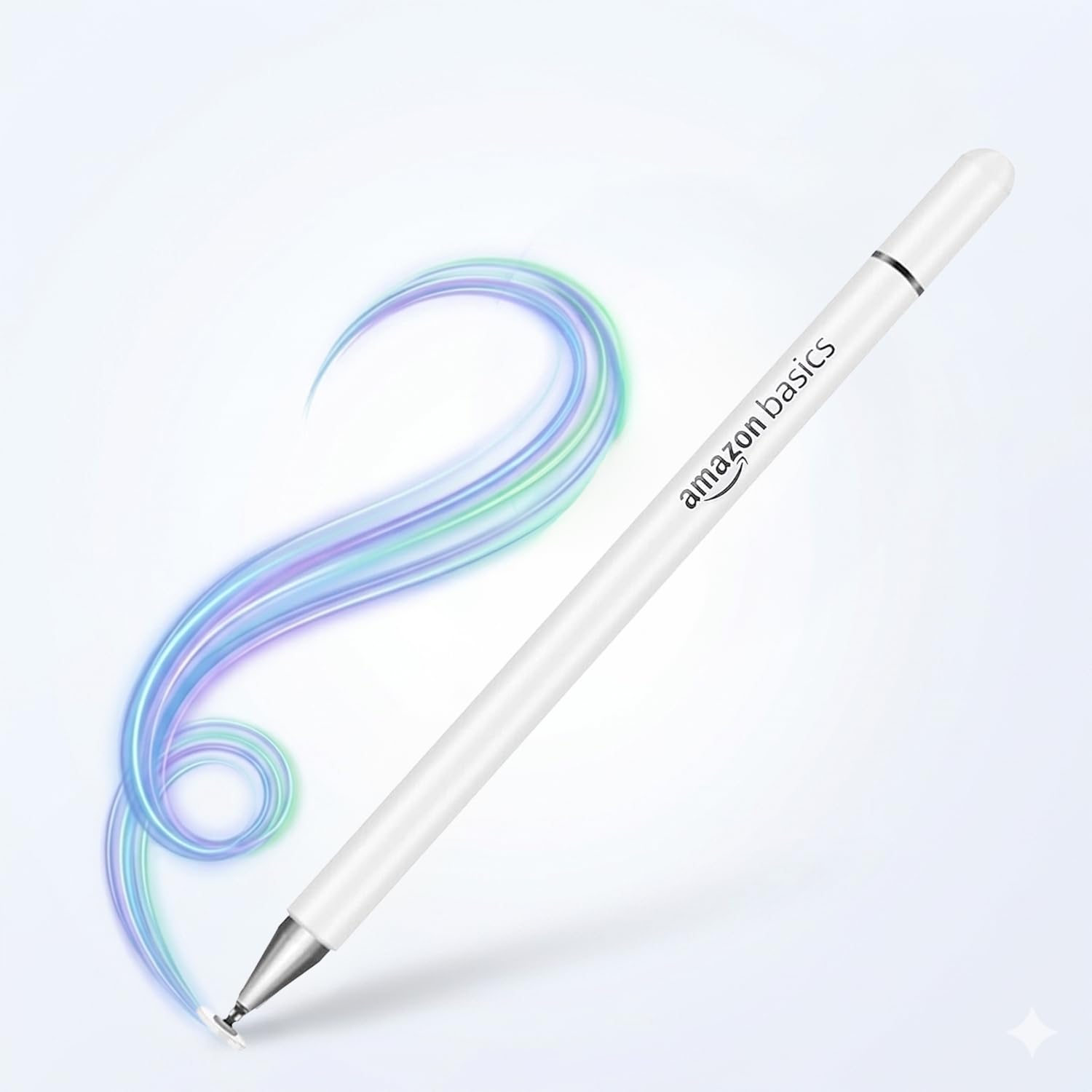 Amazon Basics Capacitive Stylus Pen for Android & iOS All Touchscreen Devices | Fine Point Disc Tip|Lightweight Metal Body with Magnetic Cover – White