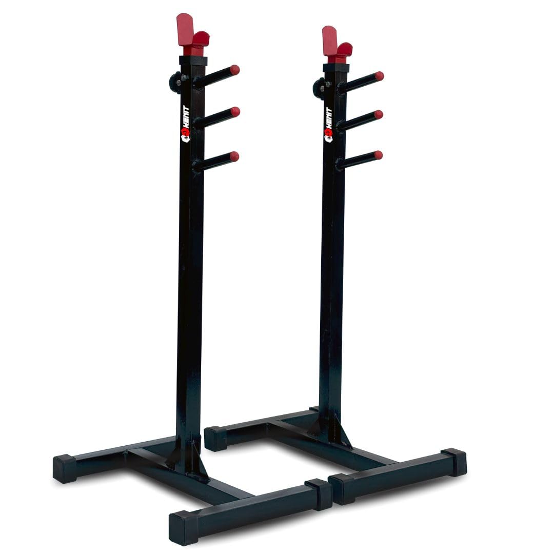 Multi-Functional Heavy-Duty Squat Rack, Fully Adjustable Stand with 4 Weight Plate Holders and Height Adjustment for Home Gyms, Barbell Stand for Squats and Strength Training – Black & Red