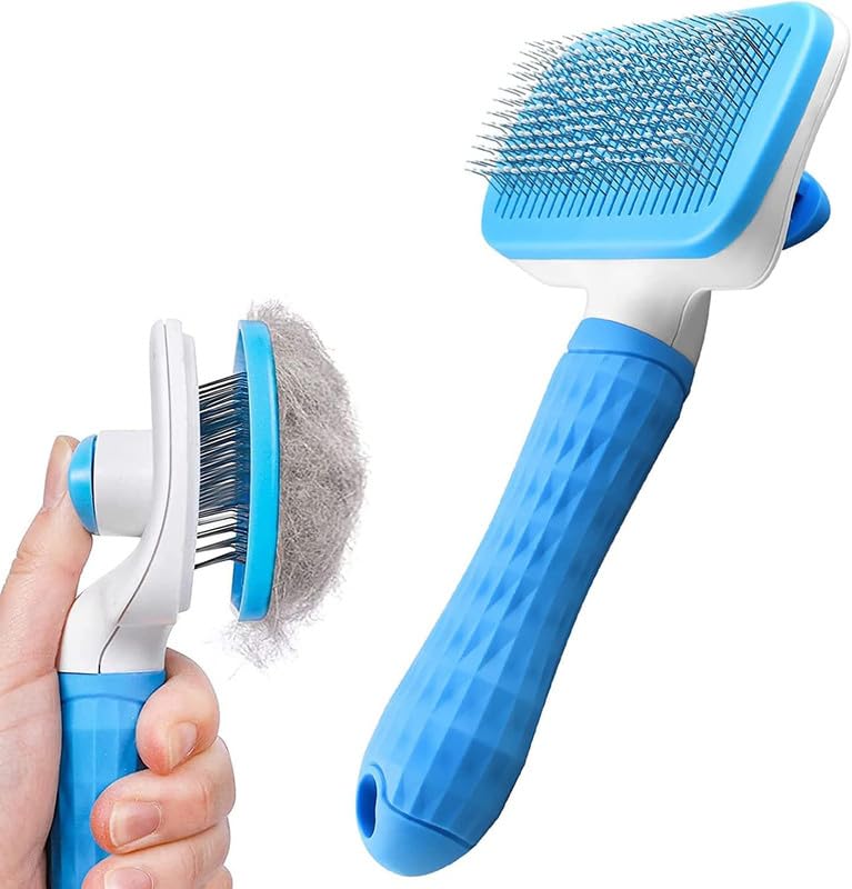Self Cleaning Slicker Brush for Dogs & Cats | Pet Grooming Brush, Shedding, De-Matting, Hair Removal, One-Click Cleaning Button