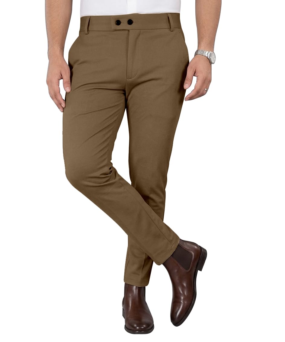 Mehrang Men’s Stretchable Stretchable Formal Pant Trousers | Stylish Slim Fit Men’s Wear Trousers for Office or Party | Polycotton Knitted Fabric