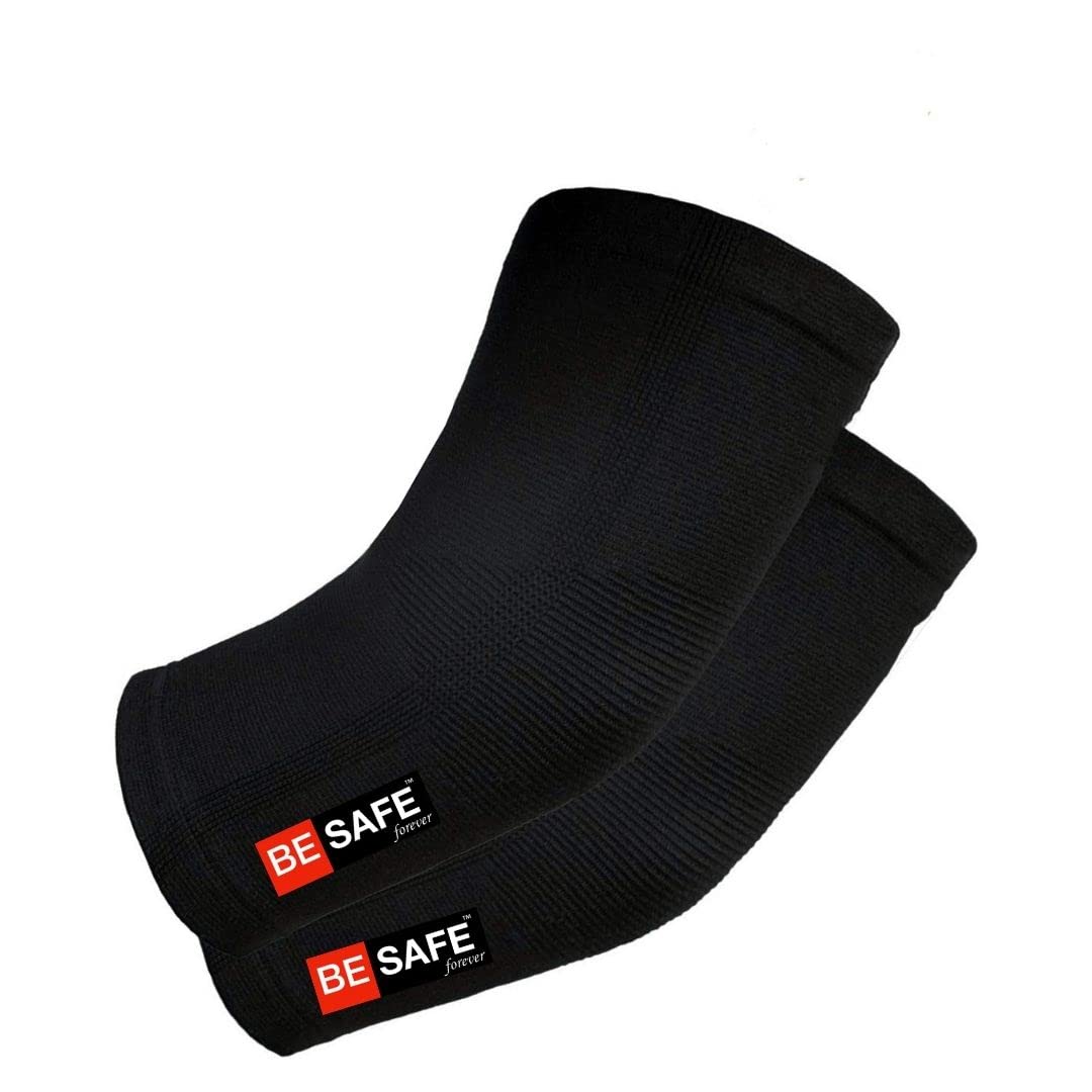 BESAFE Forever Compression Socks & Elbow Support Guard, Elbow Sleeves Band for Men & Women, Gym, Cricket, Badminton, Bikers | Pair, Black, Medium
