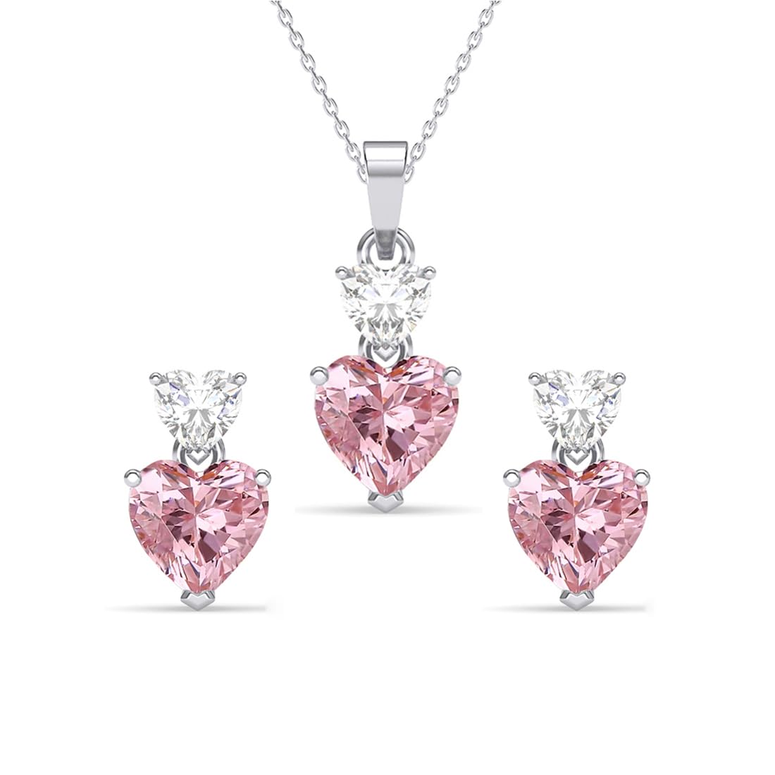 Clara 925 Silver Two Hearts Pendant Earrings Chain Necklace for Women