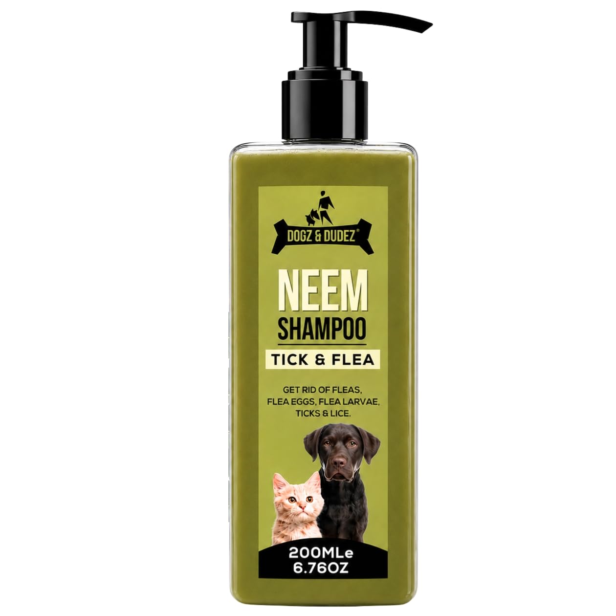 Dogz & Dudez Natural Neem Anti Tick and Flea Dog Shampoo 200ml | for All Types of Dog & Cat Shampoo | Anti Itch Shampoo for Dog with Neem and Lemongrass | Paraben Free, Ph Balanced, Cruelty Free