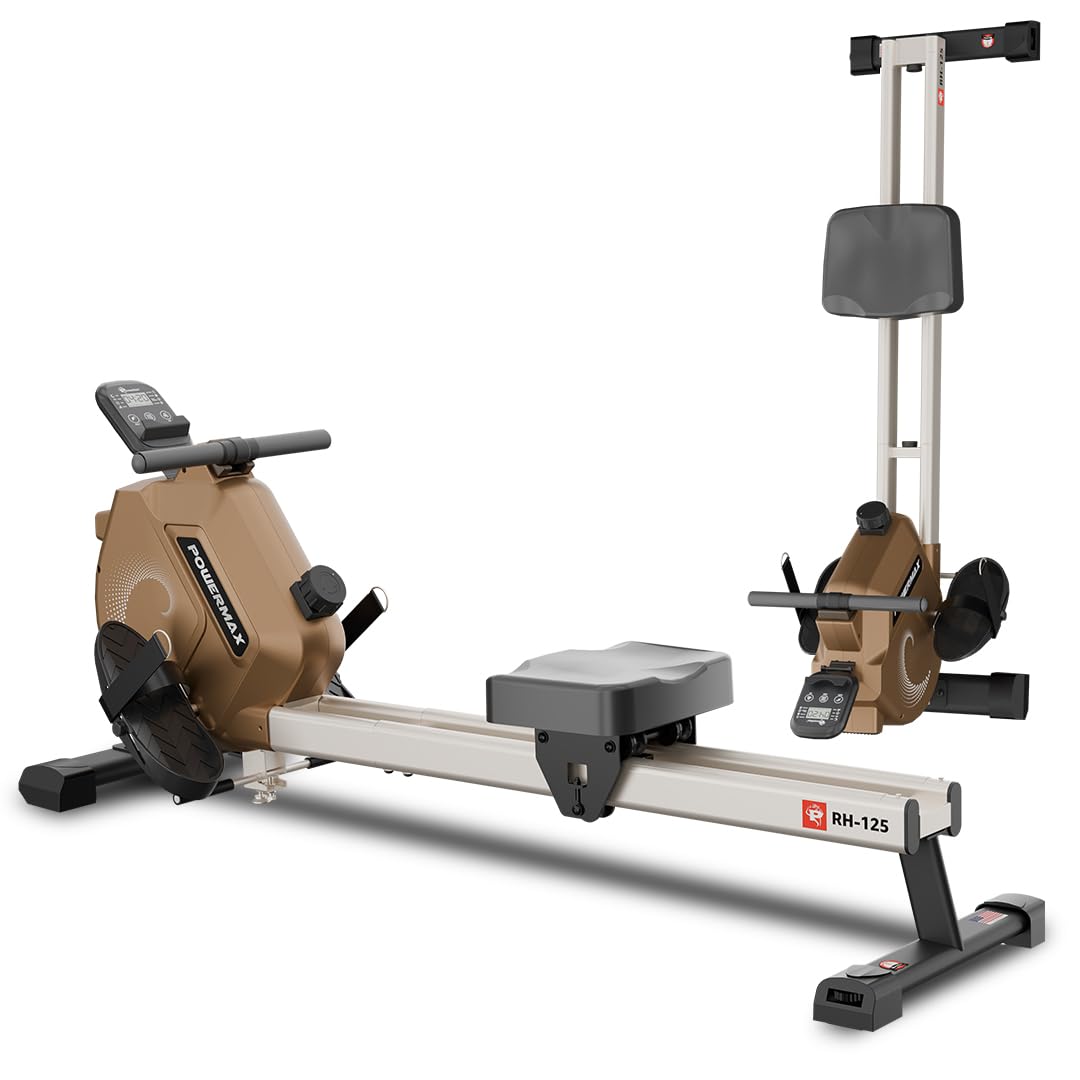 PowerMax Fitness RH-125 Rowing Machine for Home Use, 16-Level Magnetic Adjustable Resistance | 4KG Flywheel | 79cm Slide Rail Length | LCD Display | Full Body Cardio Workout