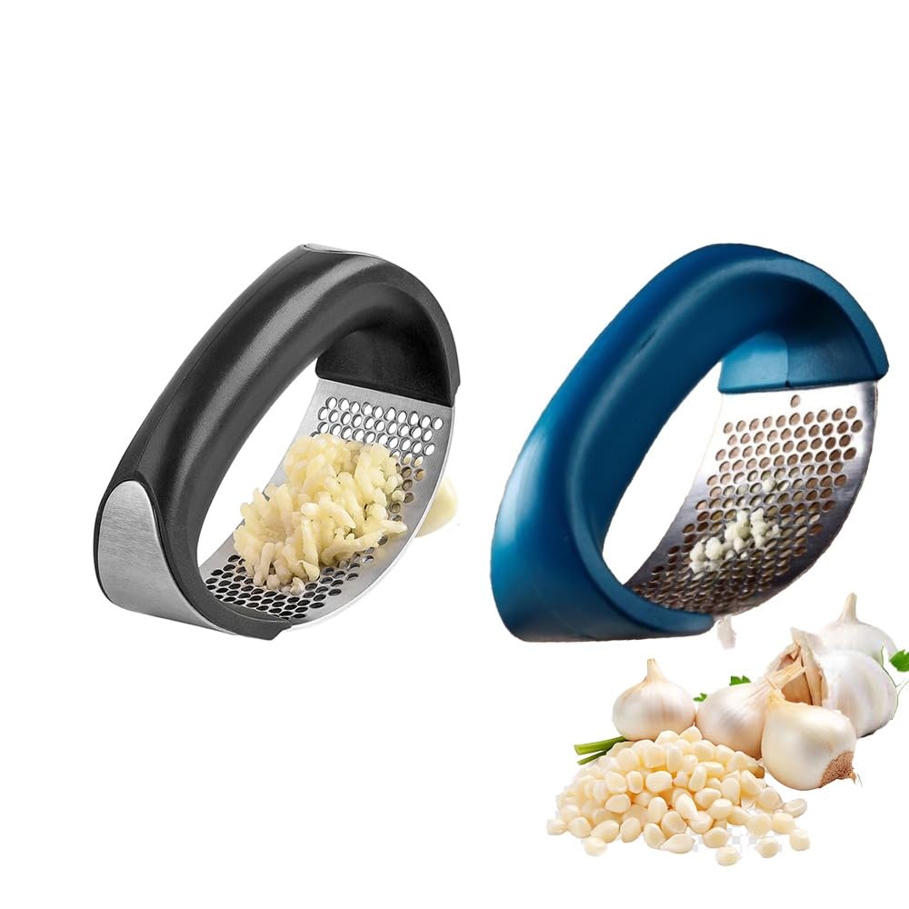 Garlic Crusher & Ginger Crusher Combo, Manual Garlic Press Stainless Steel, Pack of 2 (Multicolor)