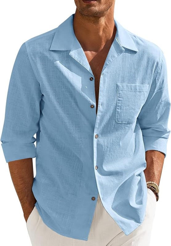 Combo of Men’s Casual Cotton Blend Shirt || Long Sleeve Button Down with Spread Collar | Lightweight Breathable Fabric | Stylish Solid Shirt for Beach, Office & Everyday Wear Pack of 2
