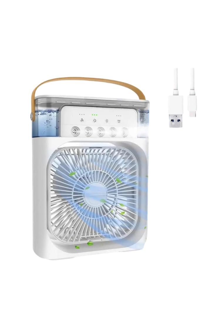 Portable Air Cooler Fan with Humidifier & LED Light | USB Mini Air Conditioner | Personal Cooling Fan with Water Tank, Adjustable Speed & Silent Operation