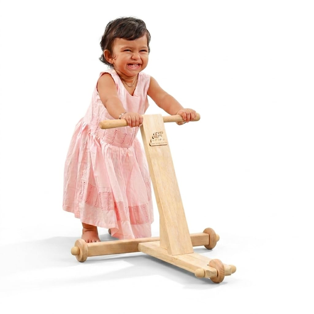 Ariro Wooden Push Walker — Montessori Walking Aid for Babies 9–18 Months | Traditional Push Wagon | Non-Toxic Wood | Easy Assembly | Sturdy Baby Walker for First Steps (Nadai Vandi)