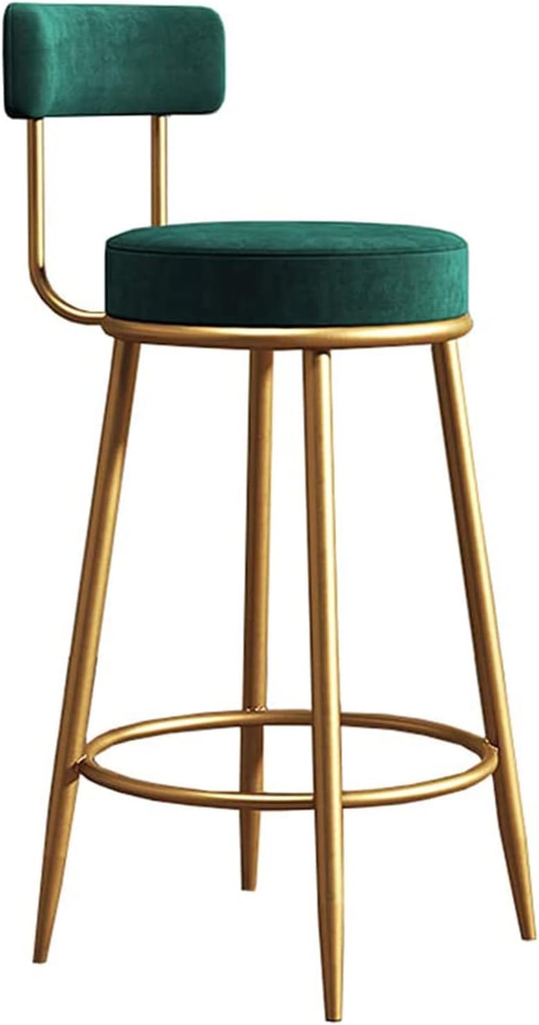Nutech Decor Iron Velvet Counter Stools Upholstered Barstools With Back, Footrest, And Round Height – Modern Bar Chairs, Ideal Dining Chairs For Kitchen Islands (75 Cm, Green)