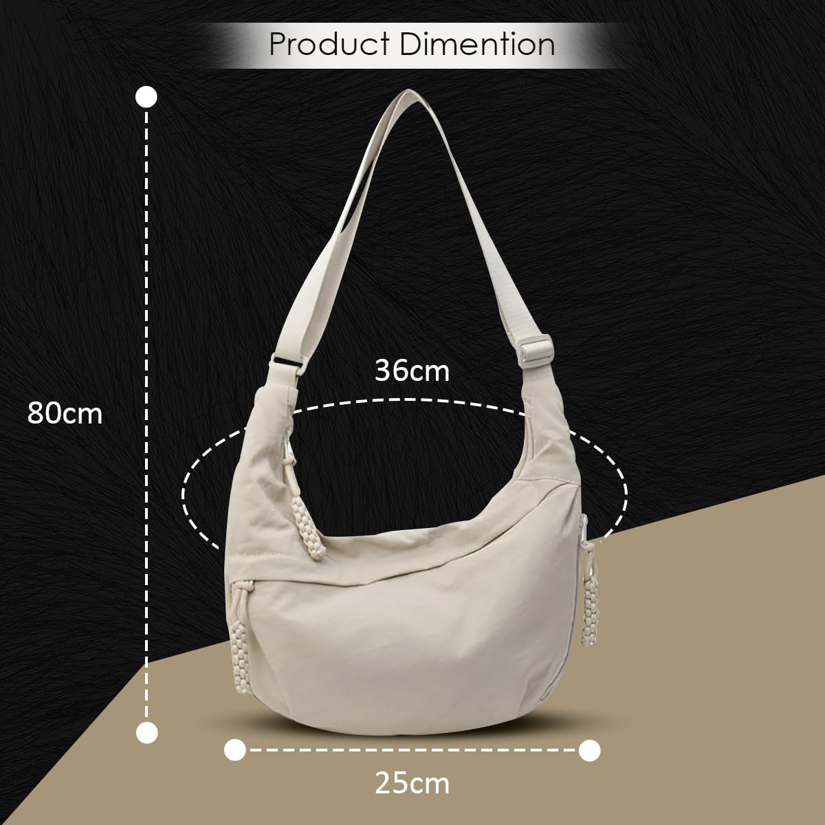 Lyrovo Travel Crossbody Crescent Bags for Women Over Shoulder Purse with Zipper Half Moon Sling Bag & Waist Bag Unisex Chest Bag