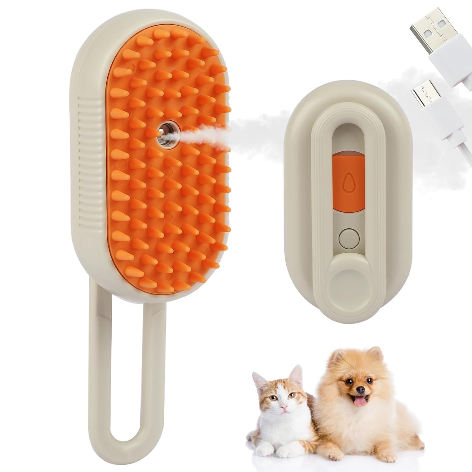 PRANIJ 4-in-1 Cat & Dog Grooming Mist Steam Brush – Electric Pet Shedding Comb with Spray, Massage, and Cleaning – Anti-Hair Loss, Soft Silicone Bristles – for All Fur Types