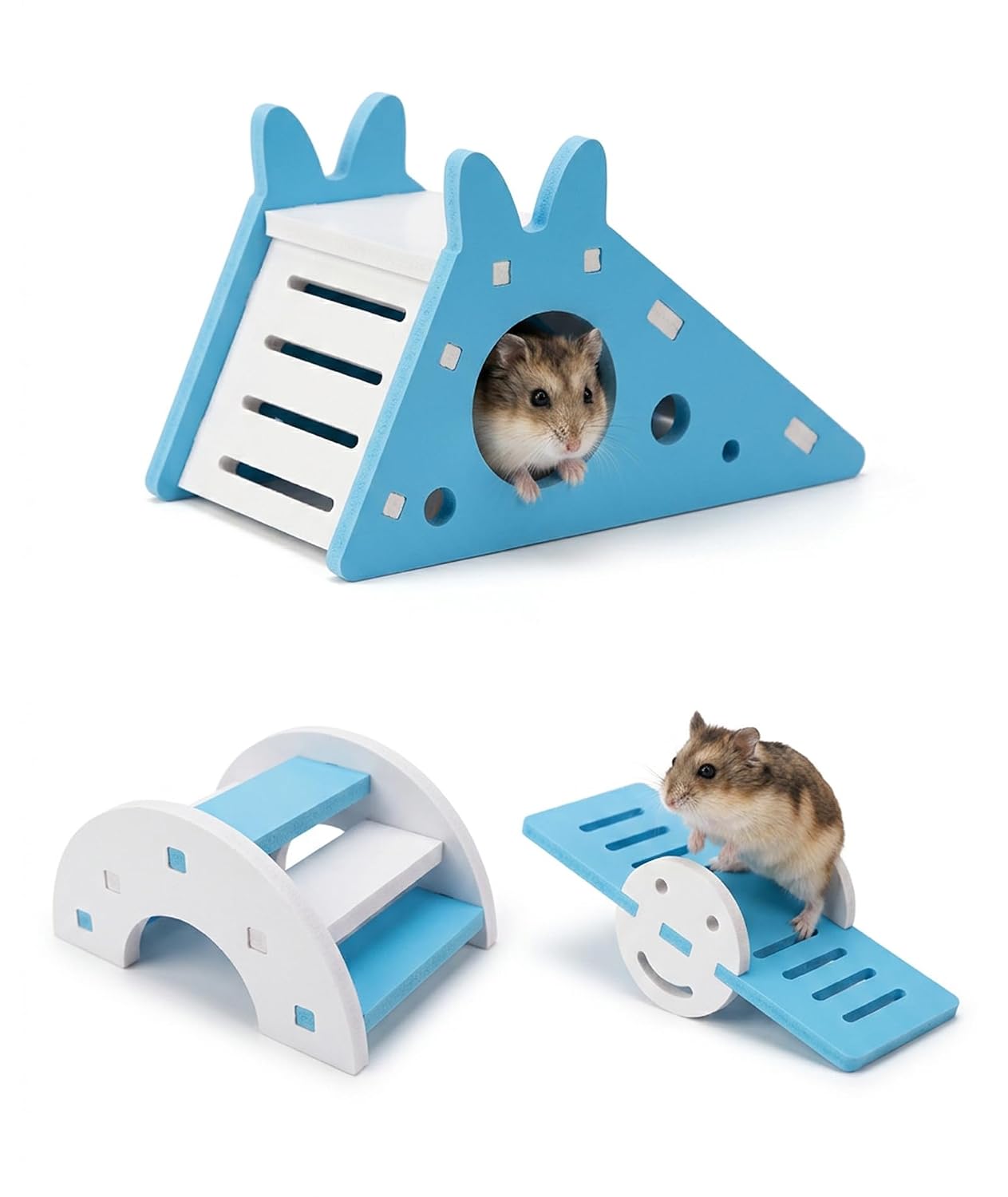 3 PCS Hamster Toys Set with Hamster House, Rainbow Bridge and Seesaw