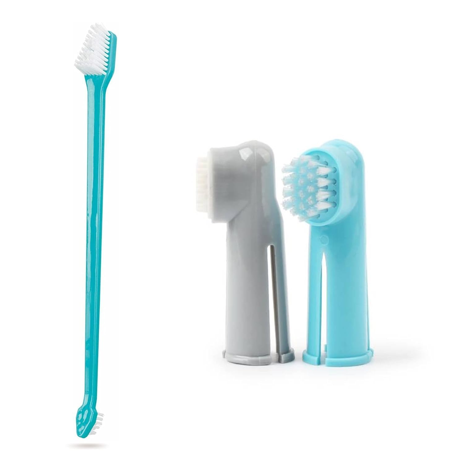 Foodie Puppies 3 Pcs Pet Dental manual Toothbrush Kit | Extra-Long Double Ended and a Pair of Finger Brush | Gentle Cleaning | Soft Bristles | Toothbrush for adult Dogs & Cats (Multicolored)