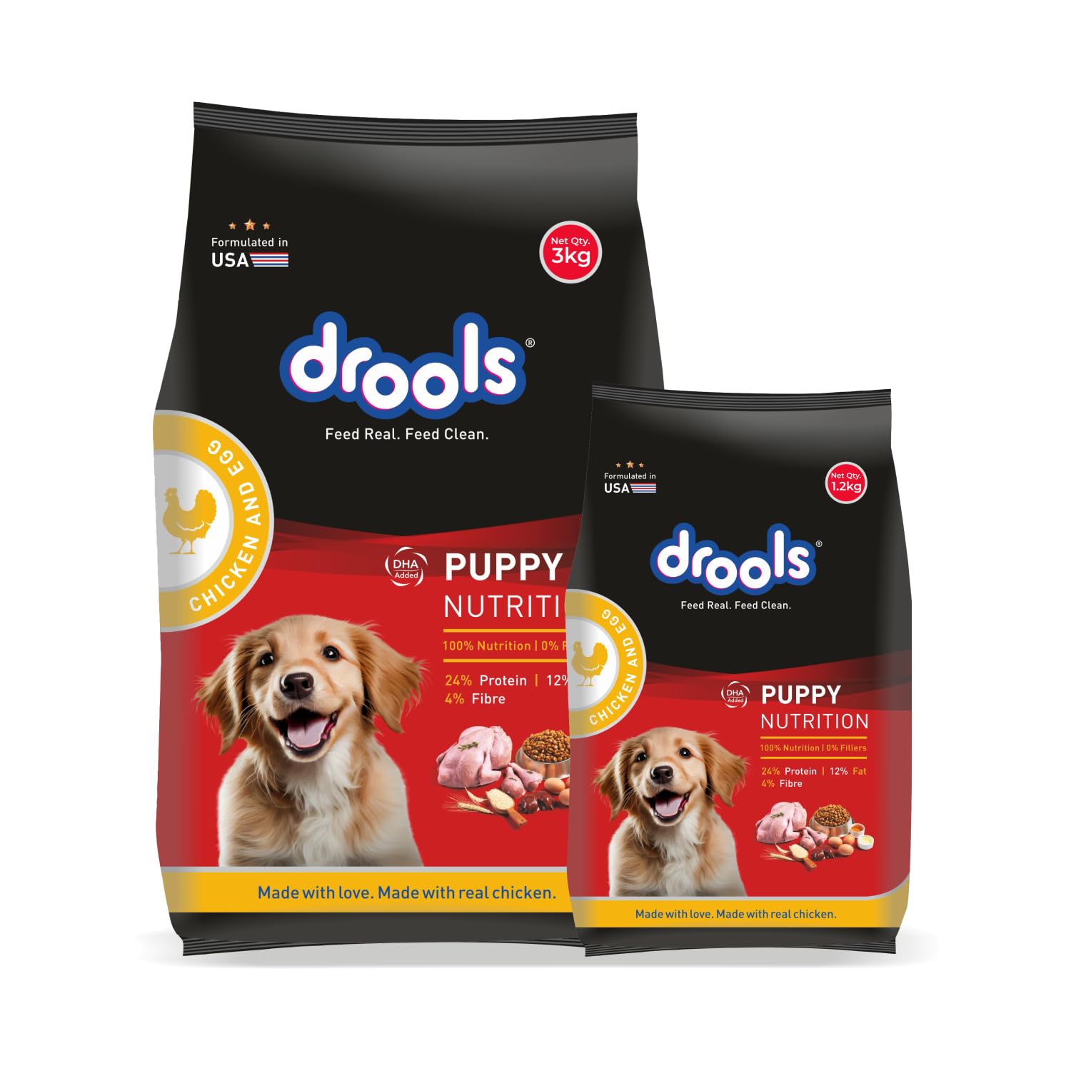 Drools Puppy Dry Dog Food 4.2kg (3kg + 1.2kg Free) | Chicken & Egg Flavour | Supports Active Behaviour | Digestive Health & Immunity | Better Digestibility