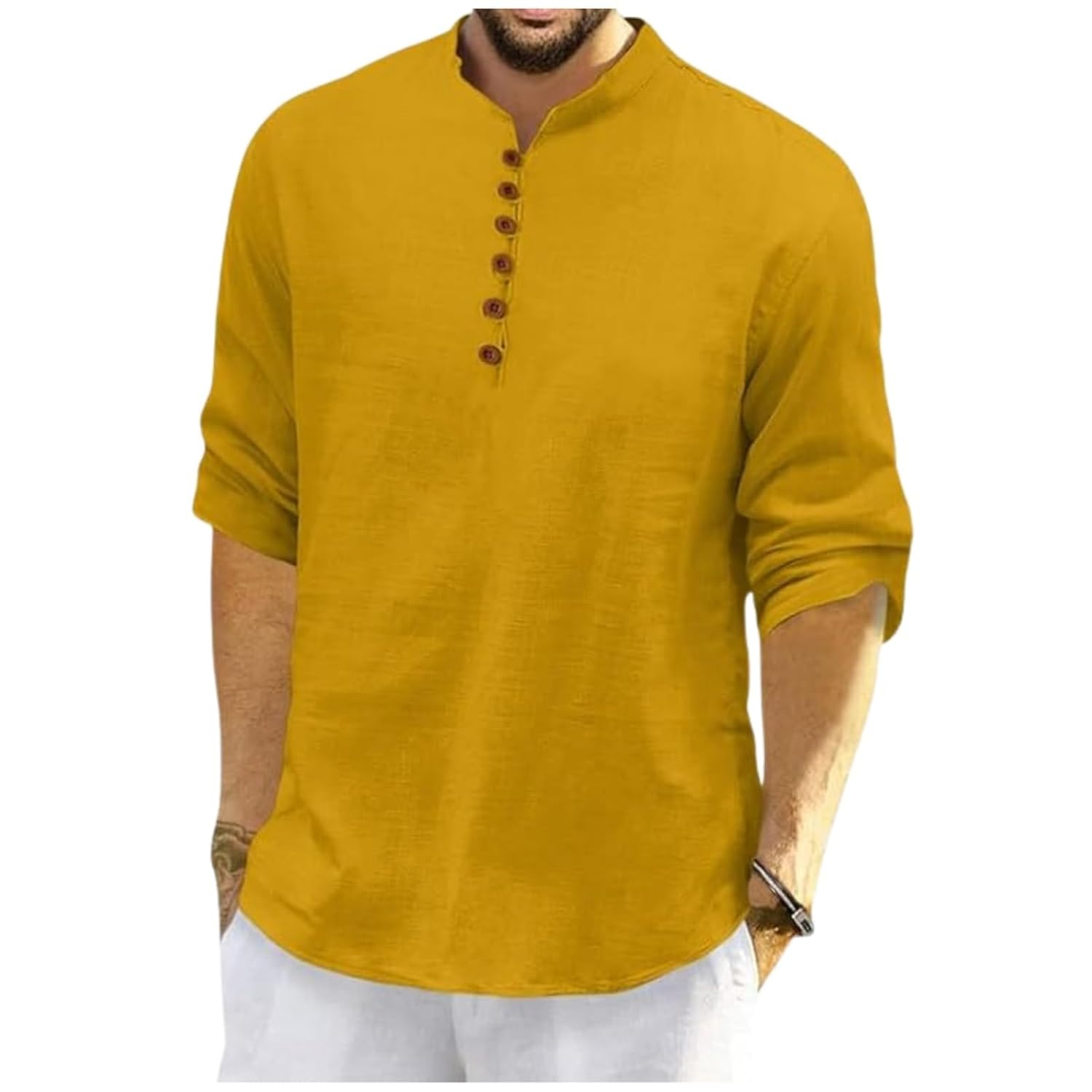 ROYALSCOUT Men’s Cotton Polyester Blend Solid Regular Fit Full Sleeve Short Kurta | Ethnic, Lightweight Summer Kurta for Daily & Occasion Use