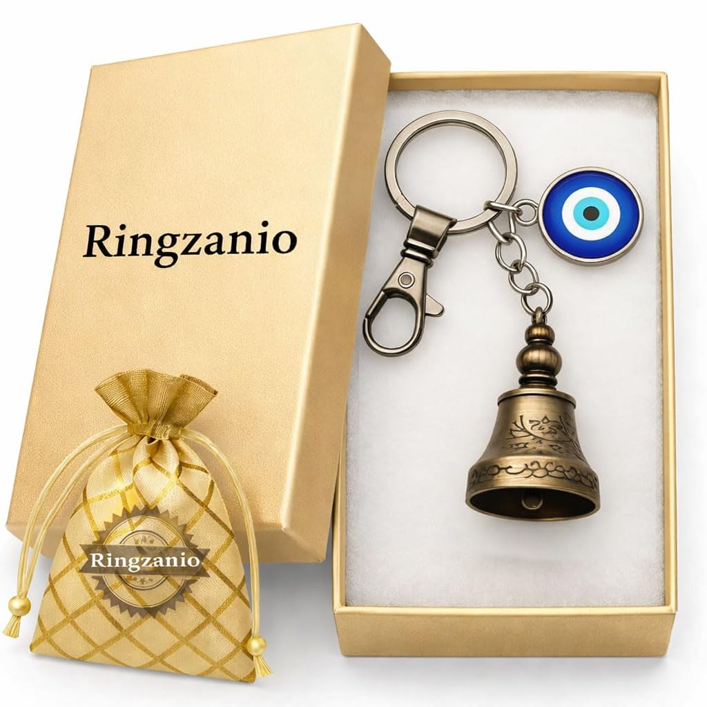 Guardian Bell Keychain for Bike and Car | Tibetan Texture Bell Keychain with Evil Eye | Good Luck Charm Bell | Ghanti for Bike | Guardian Bell | Gift for Men | Protection Charm | Gift for Rider