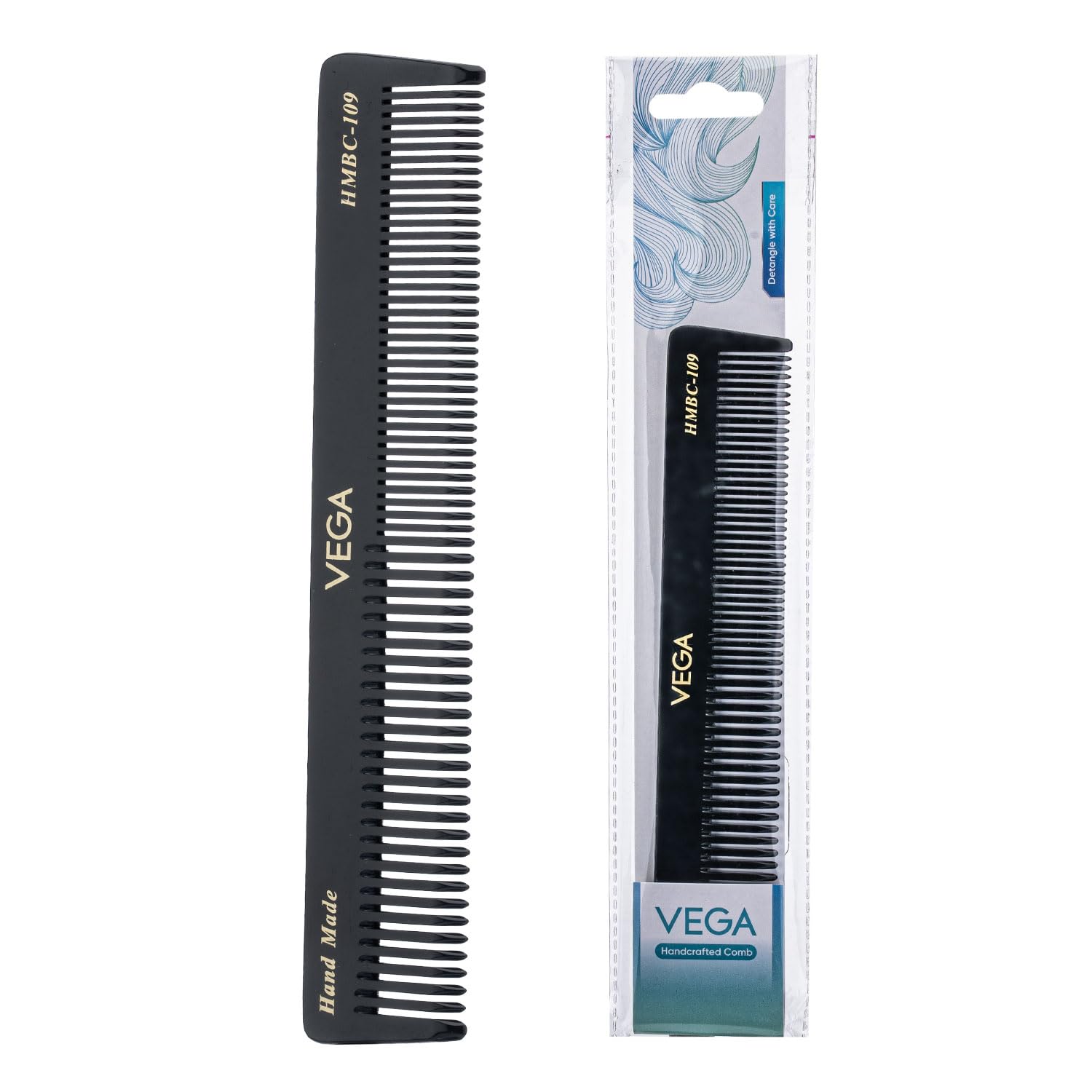 Vega Handcrafted General Grooming Hair Comb for Men & Women, Detangling, Daily Grooming | Cellulose Acetate Derived Non-petroleum Based Material from Plant, (India’s No.1* Hair Comb Brand, HMBC-109)