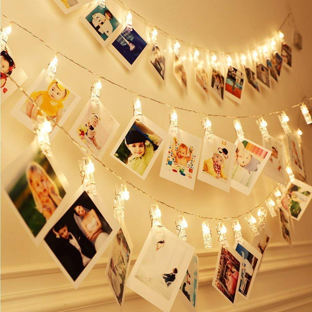 MIRADH LED Photo String Lights- 14 Photo Clips Fairy Lights, Home Decor Lights for Hanging Photos (7.2 Feet, Warm White) (14 Clips Plug Powered)